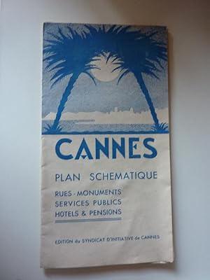 "CANNES Plan schematique Rues - Monuments - Sevices Pubblics -Hotels & Pension"