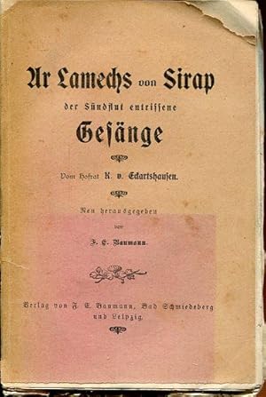 Bild des Verkufers fr Ar Lamechs von Sirap der Sndflut entrissene Gesnge. Mit einer Einleitung: Zeit und Ewigkeit von Martin Klausner. zum Verkauf von Antiquariat am Flughafen