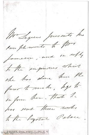 Bild des Verk�ufers f�r Autograph formal letter to Mrs Jameson, (James, 1803-1857, Sculptor, R.A.) zum Verkauf von Sophie Dupre  ABA ILAB PADA