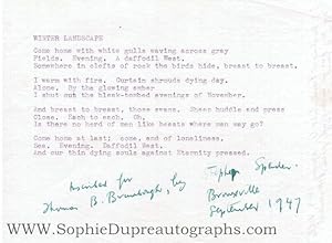 Typed poem signed with autograph inscription to Thomas B. Brumbaugh, (Sir Stephen, 1909-1995, Poe...