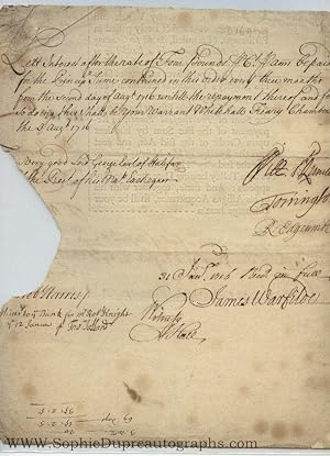 Document signed as Auditor of the Receipt of His Majesty's Exchequer, (George Montague, d. 1739, ...