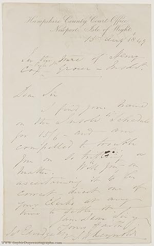 Autograph Letter Signed to James Eldridge, (John Hamilton, 1796-1852, Poet, friend and correspond...