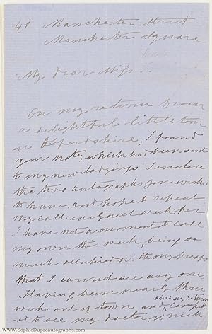 Autograph Letter Signed (with name of correspondent removed and replaced in another hand) to Miss...