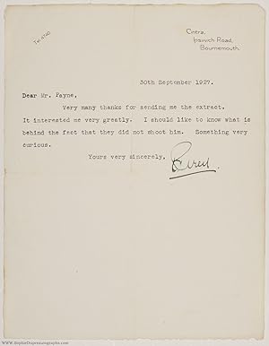 Typed Letter Signed to Mr Payne, (P. C., 1875-1941, Novelist, Creator of 'Beau Geste')