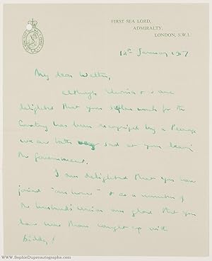 Autograph Letter Signed "Dickie" to "My dear Walter" Lord MONCKTON (Gilbert Walter Riverside, b. ...