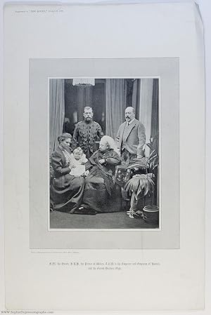 Seller image for Unsigned magazine photo taken from a supplement to 'The Queen', (1868-1918, Tsar of Russia from 1894, Assassinated after the Revolution), ALEXANDRA FEODOROVNA (1872-1918, the Tsarina), with their daughter OLGA (1895-1918, Grand Duchess), with the Great Grandmother Queen VICTORIA ( and their British Uncle, the future EDWARD VII (1841-1910, King of Great Britain) for sale by Sophie Dupre  ABA ILAB PADA
