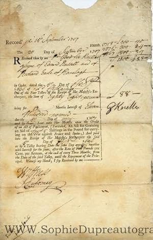 Fine Document signed "G. Kneller", (Sir Godfrey, 1646-1723, Painter)