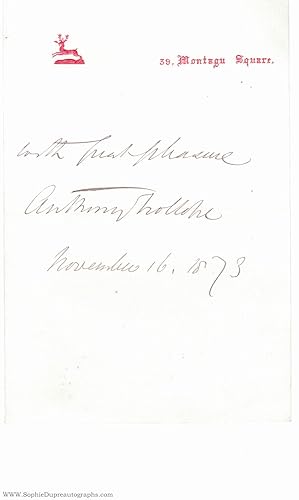 Fine signature and inscription "with great pleasure" on a piece of headed paper (Anthony, 1815-18...