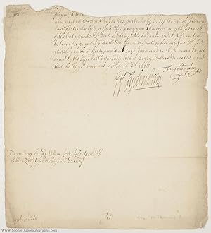 2nd half of a Warrant Document signed by both, addressed to William, Lord Roberts, (William, 1615...