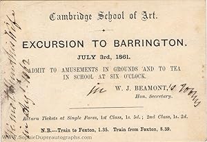 Printed Ticket headed 'Cambridge School of Art Excursion to Barrington' (Revd. William John, 1828...