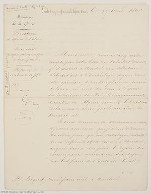 Letter in French (with translation), signed 'M[aréch]al Duc de Dalmatie' as Minister of War to M....