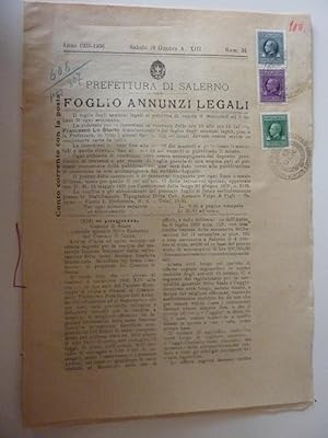 "Prefettura di SALERNO - FOGLIO DI ANNUNZI LEGALI Anno 1935 - 1936 Sabato 19 Ottobre A. XII Numer...