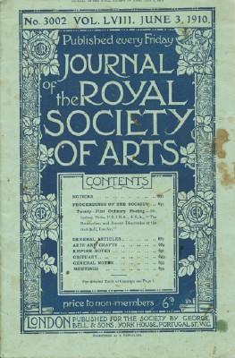 Journal of the Royal Society of Arts, Friday, June 3, 1910, No. 3002, Vol. LVIII