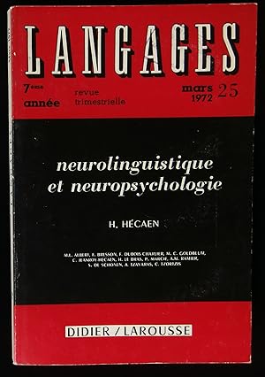 Image du vendeur pour LANGAGES : NEUROLINGUISTIQUE ET NEUROPSYCHOLOGIE. mis en vente par Librairie Franck LAUNAI