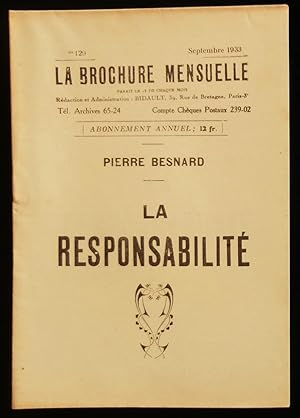 Imagen del vendedor de LA RESPONSABILITE . a la venta por Librairie Franck LAUNAI