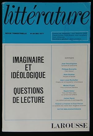 Imagen del vendedor de LITTERATURE : IMAGINAIRE ET IDEOLOGIQUE- QUESTIONS DE LECTURES. a la venta por Librairie Franck LAUNAI