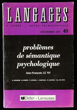 Imagen del vendedor de LANGAGES : PROBLEMES DE SEMANTIQUE PSYCHOLOGIQUE. a la venta por Librairie Franck LAUNAI