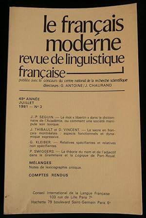 Bild des Verkufers fr LE FRANCAIS MODERNE. zum Verkauf von Librairie Franck LAUNAI