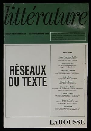 Imagen del vendedor de LITTERATURE : RESEAUX DU TEXTE. a la venta por Librairie Franck LAUNAI