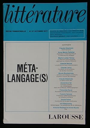 Seller image for LITTERATURE : META-LANGAGE(S). for sale by Librairie Franck LAUNAI