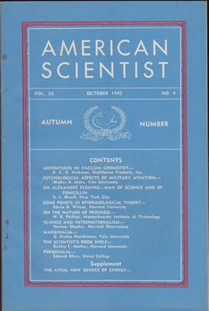 Seller image for AMERICAN SCIENTIST, Vol. 33, No. 4, Autumn Number, October 1945, with Supplement: The Atom, New Source of Energy, A Tide in the Affairs of Men. for sale by OLD WORKING BOOKS & Bindery (Est. 1994)