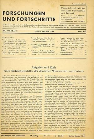 Immagine del venditore per Forschungen und Fortschritte. Nachrichtenblatt der deutschen Wissenschaft und Technik. 24. Jahrgang 1948 komplett mit den Heften 1/2-23/24. Im Auftrage der Deutschen Akademien der Wissenschaften herausgegeben von H. Kienle. Begrndet von Karl Kerkhof. venduto da Antiquariat Carl Wegner