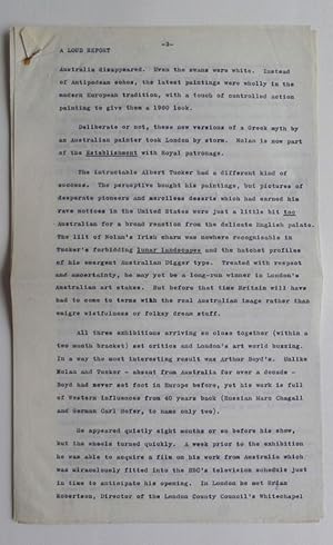 'A Loud Report'. A typescript review on Australian art shows in London in 1960.