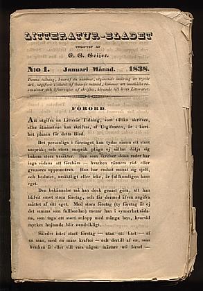 Bild des Verkufers fr Litteratur-bladet. 1838:1-12. (rg. 1, mer utkom.) zum Verkauf von Hatt Rare Books ILAB & CINOA