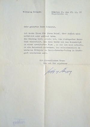 Maschinengeschriebener Brief mit eigenhändiger Unterschrift.