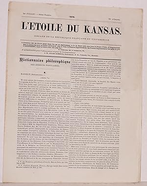 Imagen del vendedor de L'etoile du Kansas. Organe de la Republique Franaise et universelle. 1er Juillet - 34me Numro. 1875 a la venta por Bolerium Books Inc.