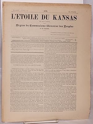 Imagen del vendedor de L'etoile du Kansas et de L'Iowa. Organe du Commuisme liberateur des Peuples et de l'Individu. 1er Aout, 1878 a la venta por Bolerium Books Inc.