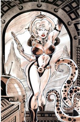 Original Butch Burcham Spacegirl Sci-fi Comic Art Painting, Good Girl / Page 4 of the Rana Raygun...