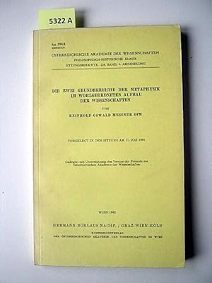 Imagen del vendedor de Die zwei Grundbereiche der Metaphysik im wohlgeordneten Aufbau der Wissenschaften. Vorgelegt in der Sitzung am 17. Mai 1961. a la venta por Augusta-Antiquariat GbR