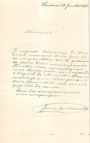 One page autograph letter to an unknown monsieur in French from the tempestuous Croatian soprano,...