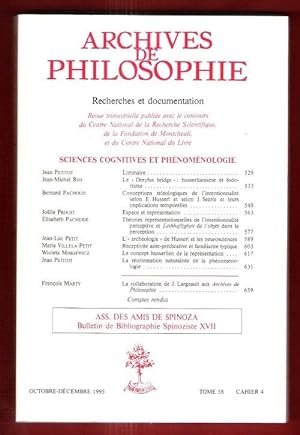 Archives De Philosophie . Tome 58 , Cahier 4 - Octobre-Décembre 1995 : Sciences Cognitives et Phé...
