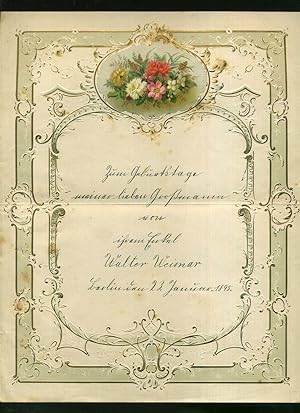 Seller image for Blindgepgtes, gefaltetes Blatt mit handschriftlichen Gren zum Geburtstag. Datiert 23 Januar 1895. Blattvergoldet mit aufgeklebter Oblate ( Blumenstrau ) . for sale by Umbras Kuriosittenkabinett