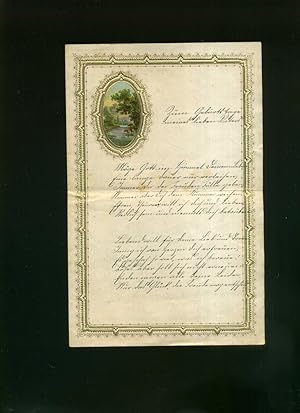 Seller image for Blindgepgtes, gefaltetes Blatt mit handschriftlichen Gren zum Geburtstag. Datiert 7. 5. 1871. Blattvergoldet mit aufgeklebter Oblate ( Landschaft ). for sale by Umbras Kuriosittenkabinett