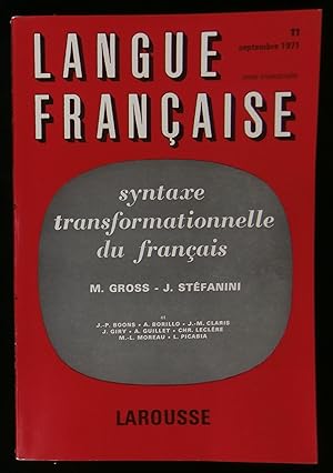 Image du vendeur pour LANGUE FRANCAISE : SYNTAXE TRANSFORMATIONNELLE DU FRANCAIS. mis en vente par Librairie Franck LAUNAI