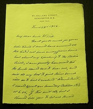 Image du vendeur pour Autograph letter signed, Radclyffe Hall, to a Miss Stitch regarding an invitation from the Writer's Circle to speak on her novel "Adam's Breed". mis en vente par Bristow & Garland