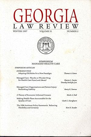 Immagine del venditore per Georgia Law Review : Winter 1997, Volume 31, Number 2. [Managed Care: Placebo or Wonder Drug for Health Care Fraud & Abuse?; Patient Injury; Economic Informed Consent; Making Health Plans Accountable for the Quality of Care; Antitrust] venduto da Joseph Valles - Books