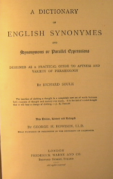 Bild des Verkufers fr A Dictionary of English synonymes zum Verkauf von Antica Libreria di Bugliarello Bruno S.A.S.