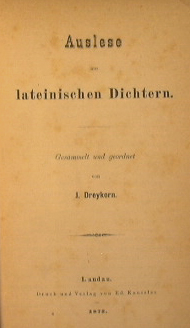 Auslese aus lateinischen dichtern unito a Die romische elegie unito a Anthologie aus den lyrikern...