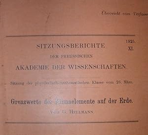 Bild des Verkufers fr Grenzwerte der Klimaelemente auf der Erde (Sonderabdruck) zum Verkauf von Antiquariat Manfred Velden