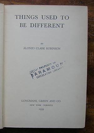 Imagen del vendedor de Things Used to be Different. a la venta por Monkey House Books