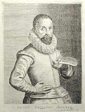 Engraved Portrait of Flemish artist Paul Brill (1554-1626) by Esme de Boulonois
