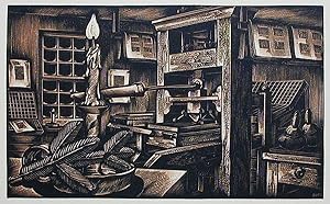 Old Printing Office: Wood Engraving by John DePol