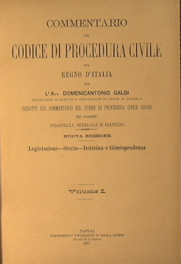 Bild des Verkufers fr Commentario del Codice di Procedura Civile del Regno D'Italia. Legislazione-Storia-Dottrina e Giurisprudenza. zum Verkauf von Antica Libreria Srl