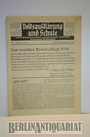 Seller image for Volksaufklrung und Schule. Hilf mit! Informationsdienst fr die gesamte deutsche Lehrerschaft. Nr. 1, September (Herbstmond) 1934. for sale by BerlinAntiquariat, Karl-Heinz Than