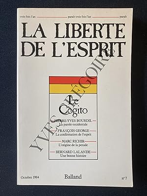Bild des Verkufers fr LA LIBERTE DE L'ESPRIT-N7-OCTOBRE 1984-LE COGITO zum Verkauf von Yves Grgoire