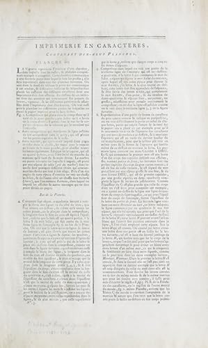 Imprimérie en Caractères. Contenant dix-neuf Planches. [Extracted from: DIDEROT, Denis, & Jean Le...